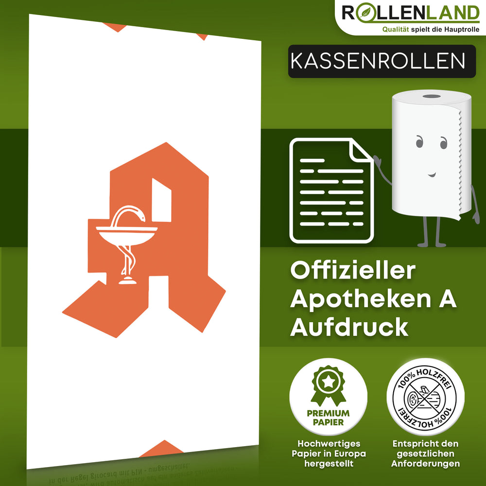 50 Kassenrollen 76x80x12, 62 m mit Apotheken-Aufdruck