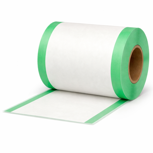 30 farbige Thermorollen 80x80x12, 80 m, 55g, ohne Bisphenol-A (BPA), mit grünen Streifen Vorderseite – Designansicht