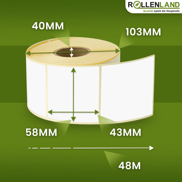 Thermoetiketten blanko 58x43x40, 48 m Lauflänge, 24 Rollen