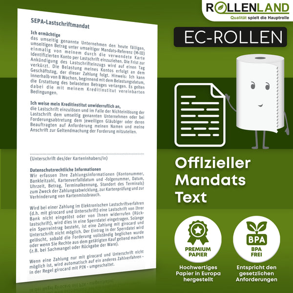 50 EC-Rollen 57x36x12, 15 m, mit SEPA Lastschrift-Aufdr. ohne Phenol