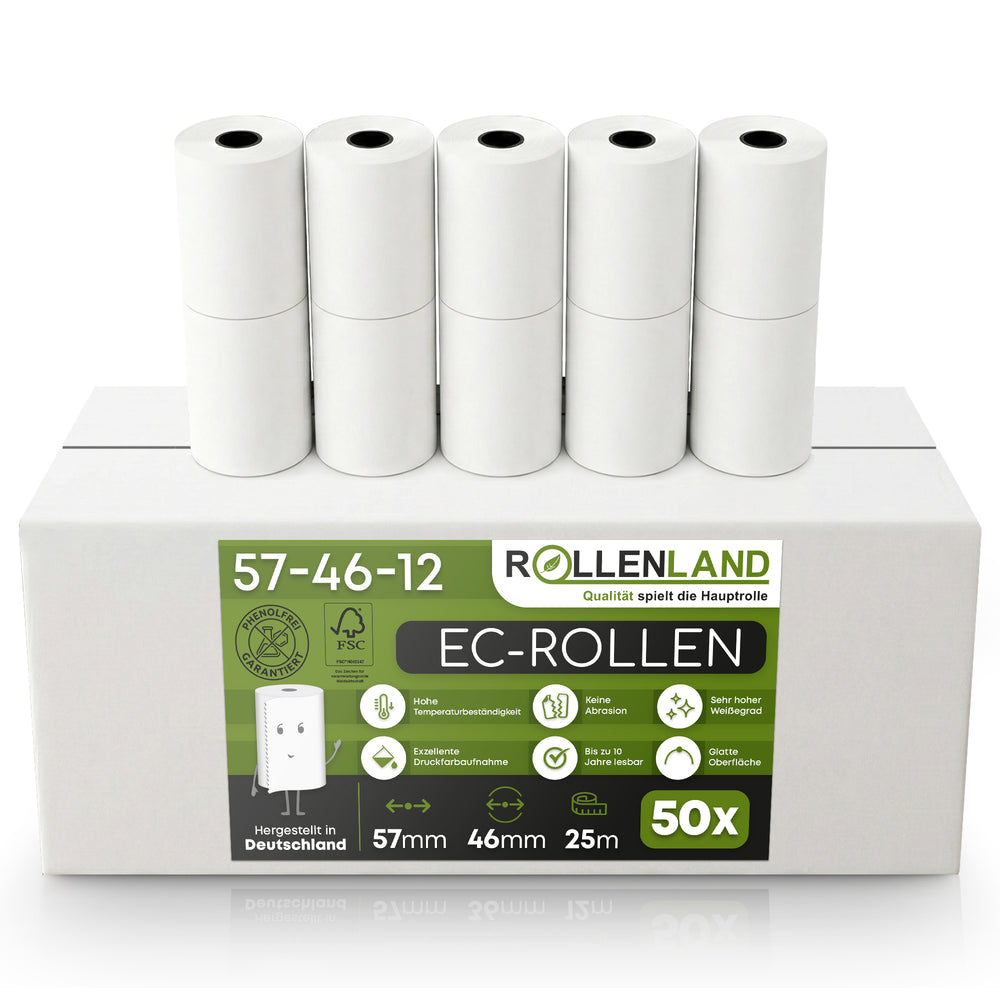 50 EC-Rollen 57x46x12, 25 m, ohne BPA, mit SEPA Lastschrift-Aufdr.