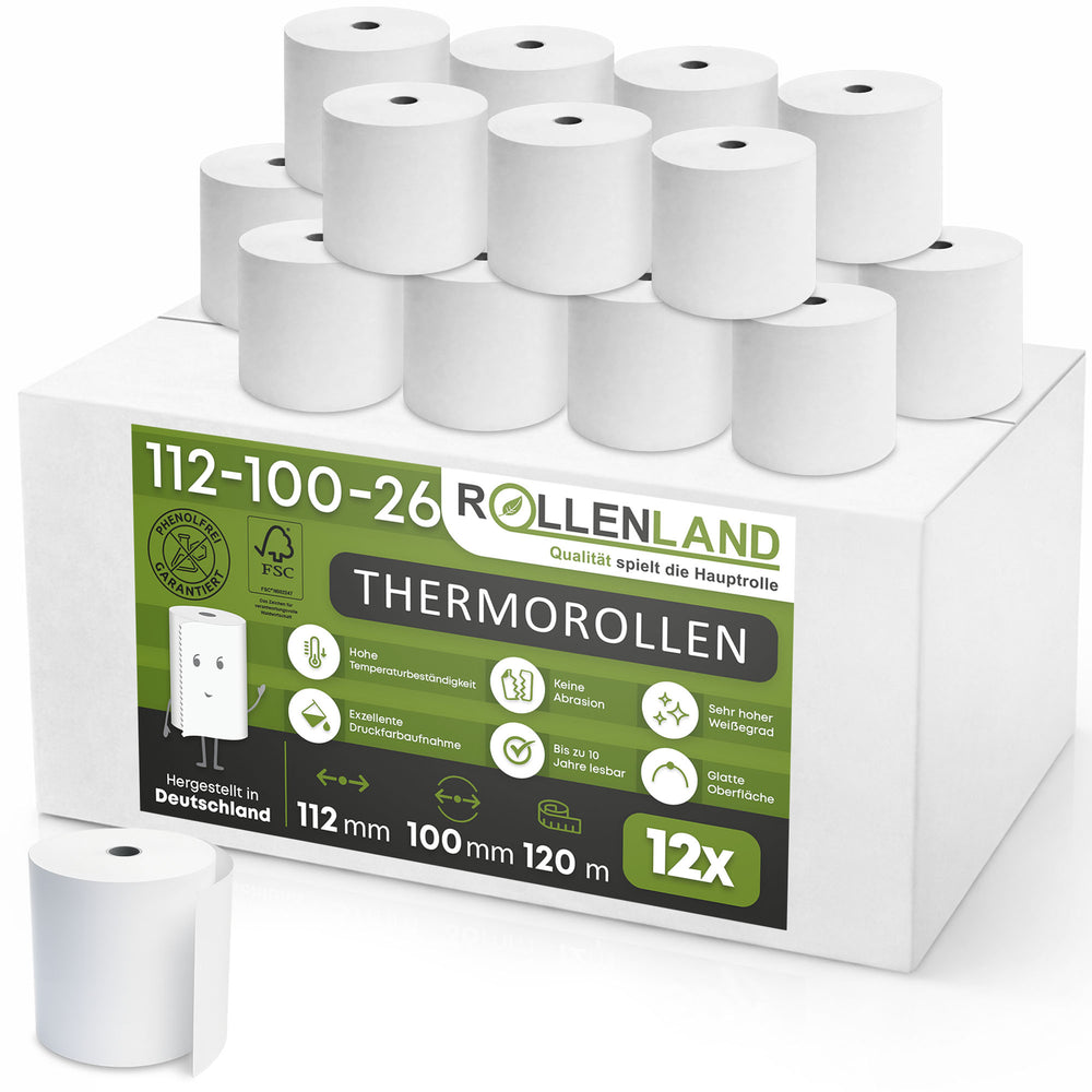 12 Thermorollen 112x100x26, 120 m, ohne Bisphenol-A (BPA), 55g/qm