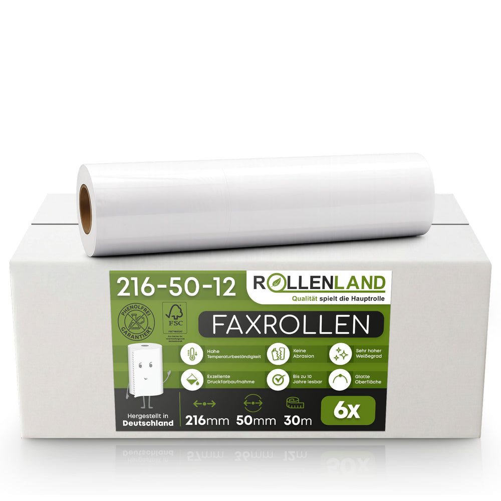 6 Faxrollen 216x50x12, 30 m, ohne Bisphenol-A (BPA)