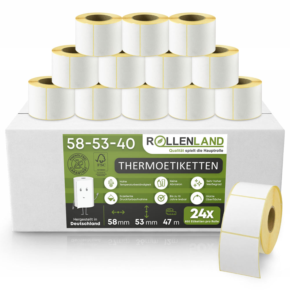 Thermoetiketten blanko 58x53x40, 47 m Lauflänge, 24 Rollen